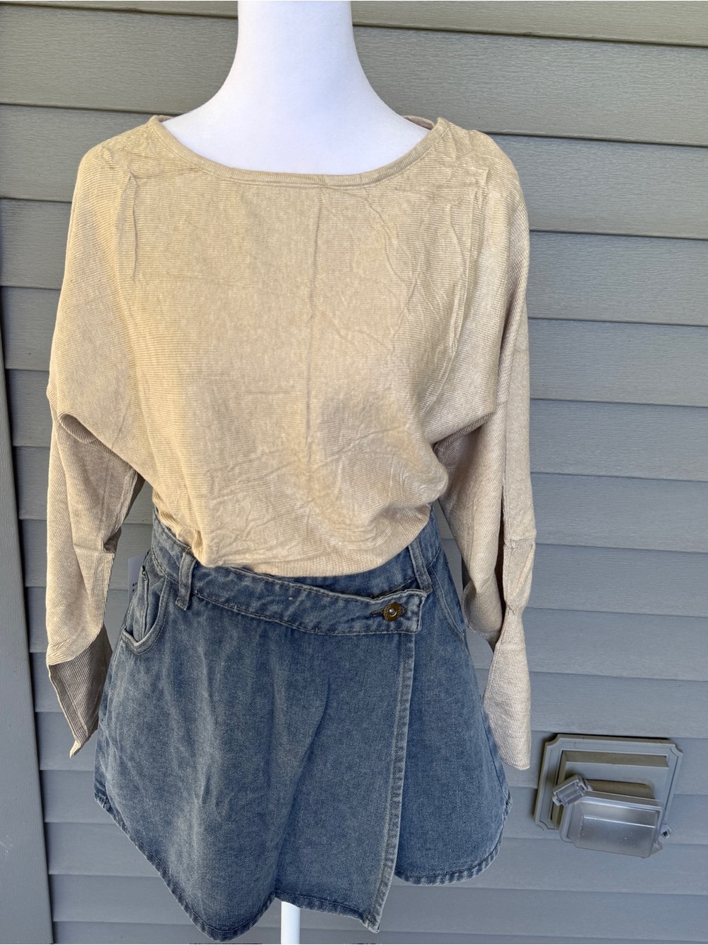 XL NWT Denim Shorts Skort Cross Wrap Button Detail Blue Jean Y2K